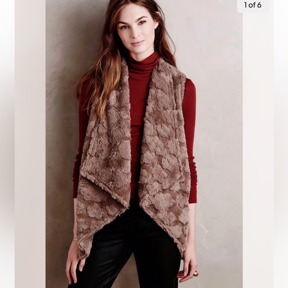 Anthropologie ELEVENSES Soft Plush Faux Fur PELAGE VEST Draped Open Front M